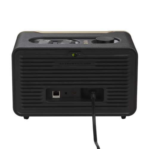 JBL Authentics 200 Smart Home Lautsprecher, Retro Design, Bluetooth, Quadrex Grill, Google Assistant, Alexa, AirPlay, JBL One App, Schwarz